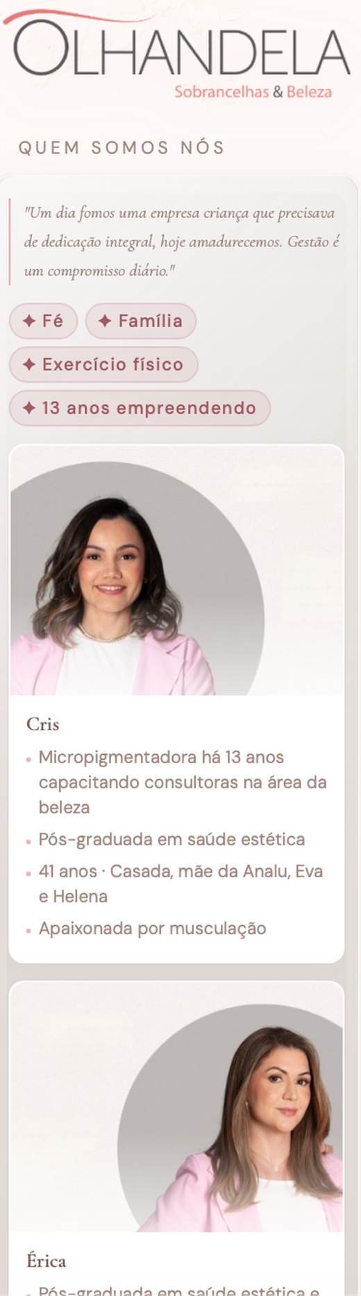 Página de Olhandela feita pela Linklii